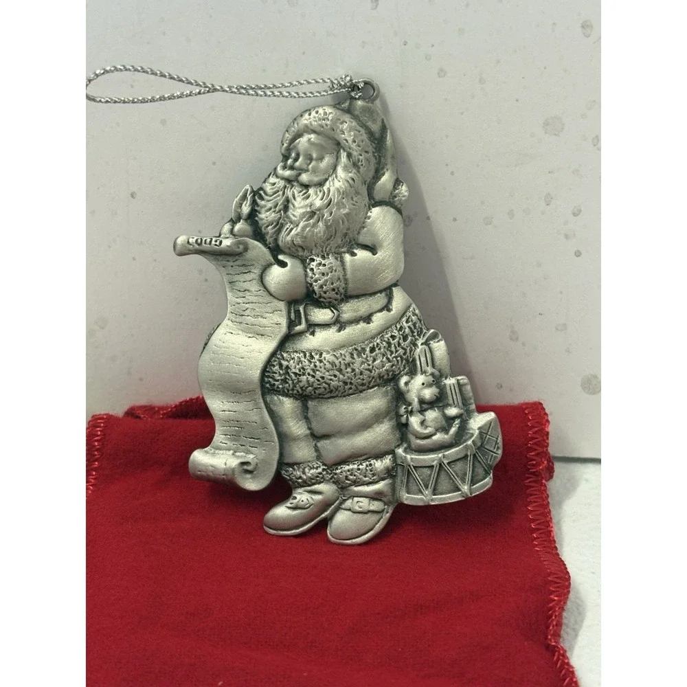 Vintage‎ AVON Pewter Holiday Christmas Ornament 1996 Santa Checking His List